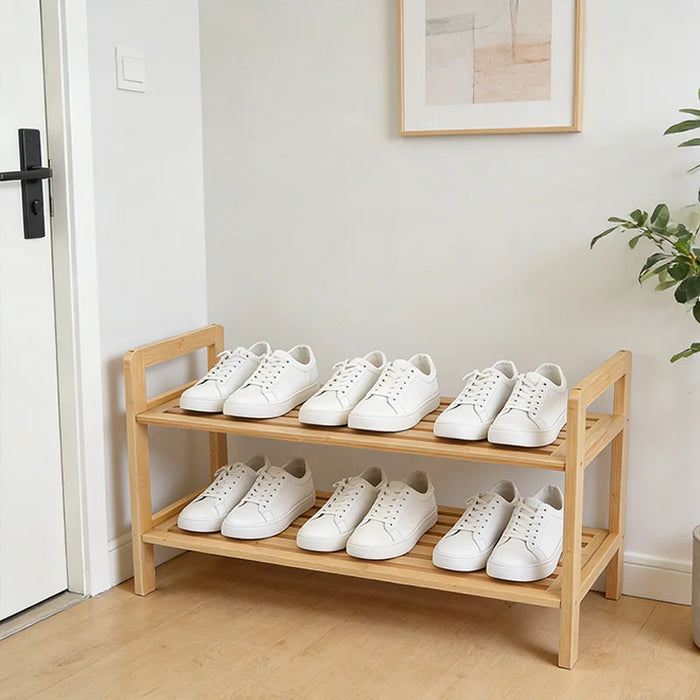 2-Tier Japanese Style Bamboo Shoe Rack Storage Shelf for Entryway Bedroom Living Room - 3