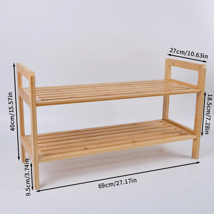 2-Tier Japanese Style Bamboo Shoe Rack Storage Shelf for Entryway Bedroom Living Room - 6