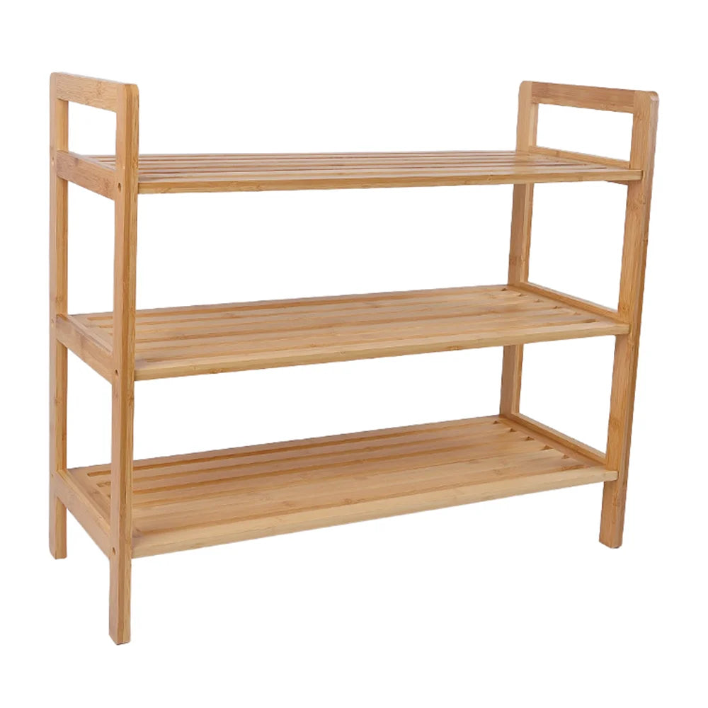 3-Tier Japanese Style Bamboo Shoe Rack Storage Shelf for Entryway Bedroom Living Room - 1
