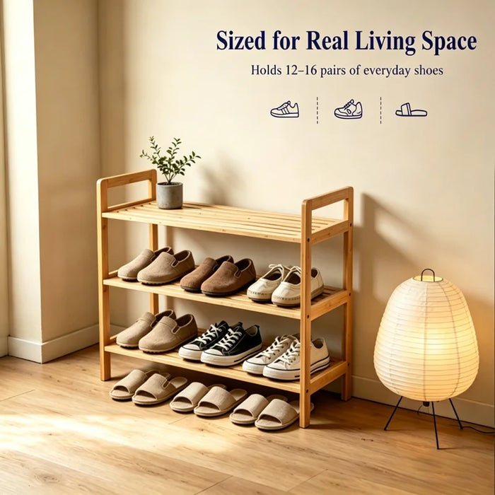 3-Tier Japanese Style Bamboo Shoe Rack Storage Shelf for Entryway Bedroom Living Room - 2