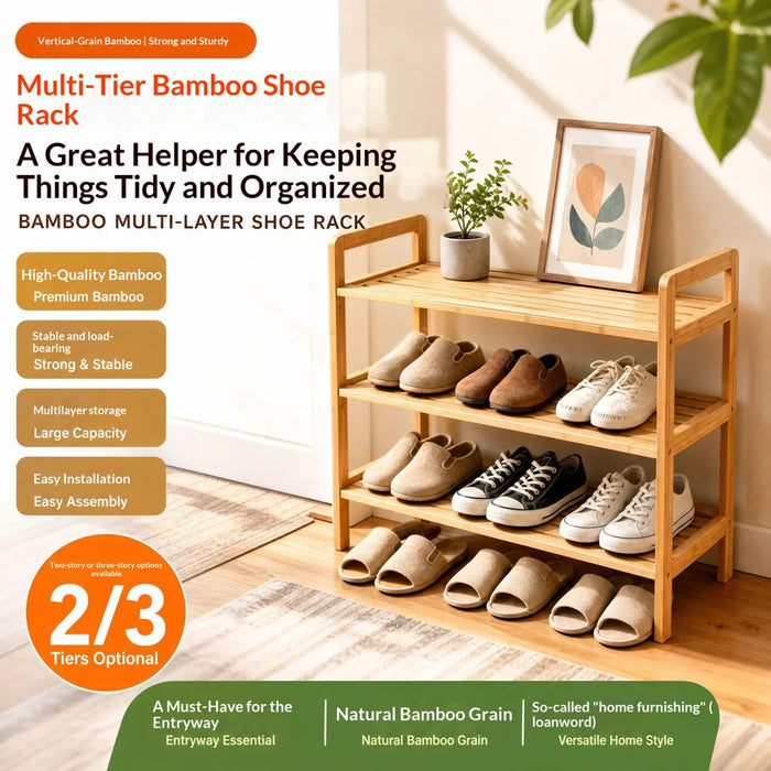 3-Tier Japanese Style Bamboo Shoe Rack Storage Shelf for Entryway Bedroom Living Room - 3