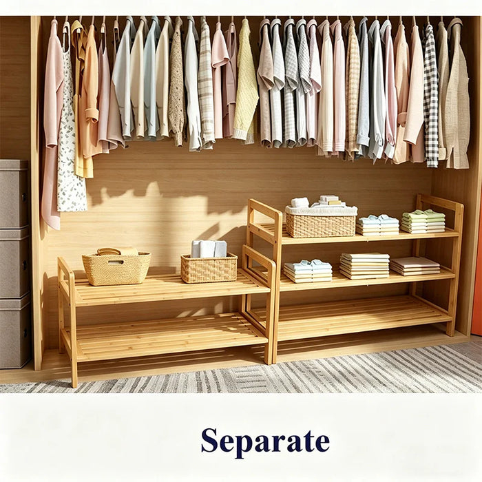 3-Tier Japanese Style Bamboo Shoe Rack Storage Shelf for Entryway Bedroom Living Room - 4
