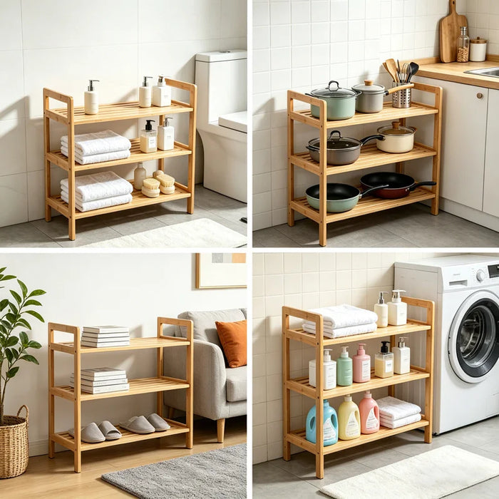 3-Tier Japanese Style Bamboo Shoe Rack Storage Shelf for Entryway Bedroom Living Room - 5