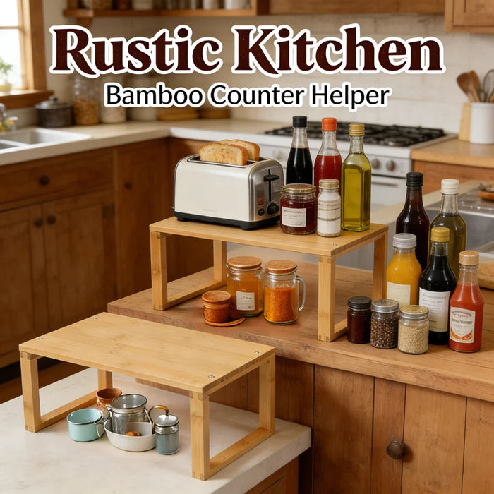 2Pcs Bamboo Kitchen Countertop Shelf Set Spice Organizer Rack Dish Storage Rack - 4