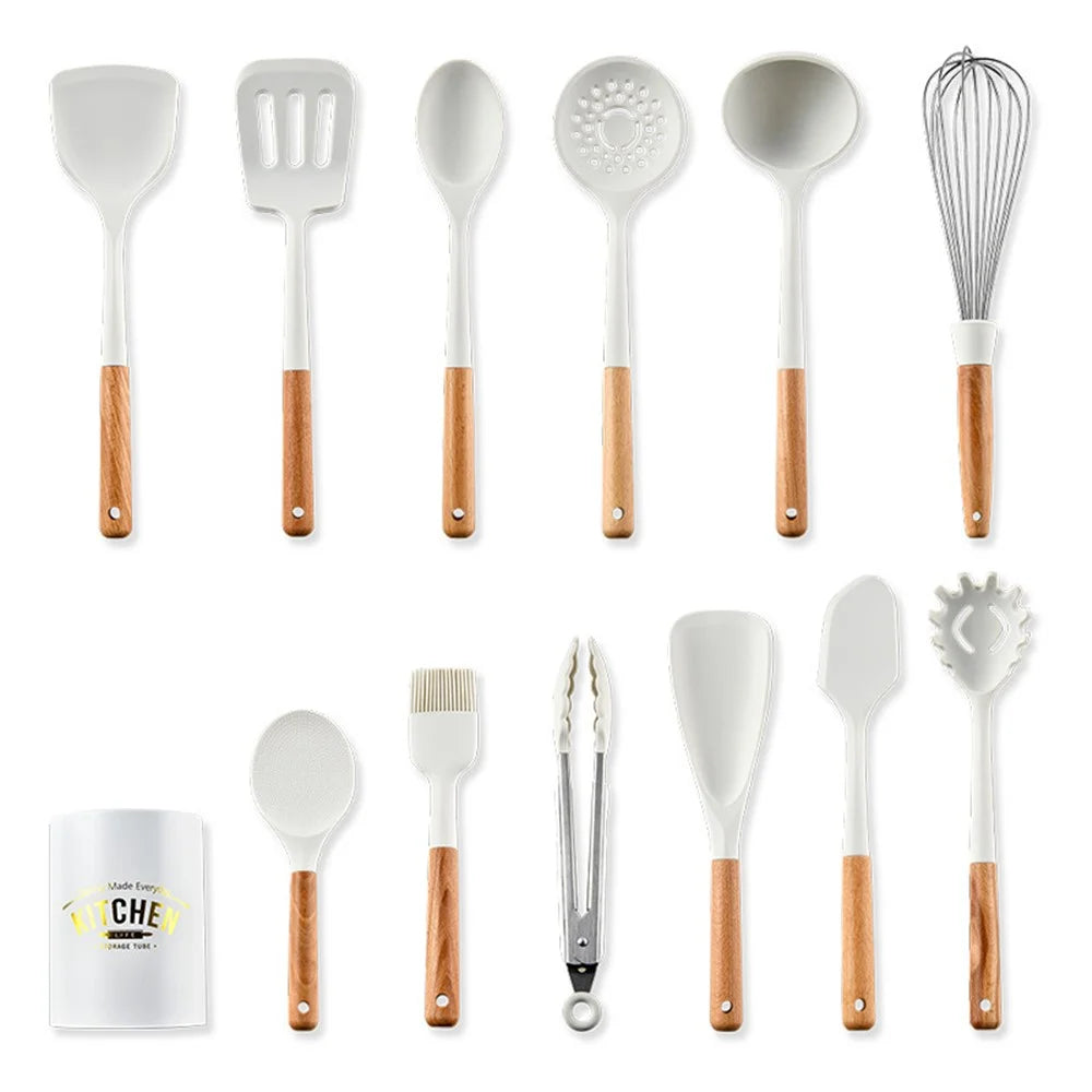 DS11209 12Pcs / Set Silicone Cooking Utensils Spatula Filter Spoon Brush Whisk Kitchen Cookware Kit (BPA-Free, FDA Certified) - 1