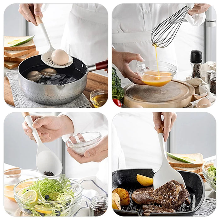 DS11209 12Pcs / Set Silicone Cooking Utensils Spatula Filter Spoon Brush Whisk Kitchen Cookware Kit (BPA-Free, FDA Certified) - 4