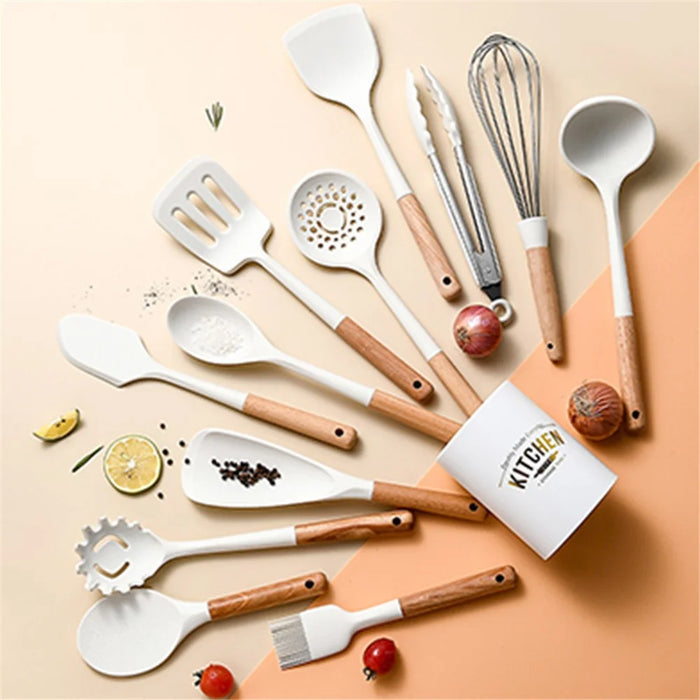 DS11209 12Pcs / Set Silicone Cooking Utensils Spatula Filter Spoon Brush Whisk Kitchen Cookware Kit (BPA-Free, FDA Certified) - 7