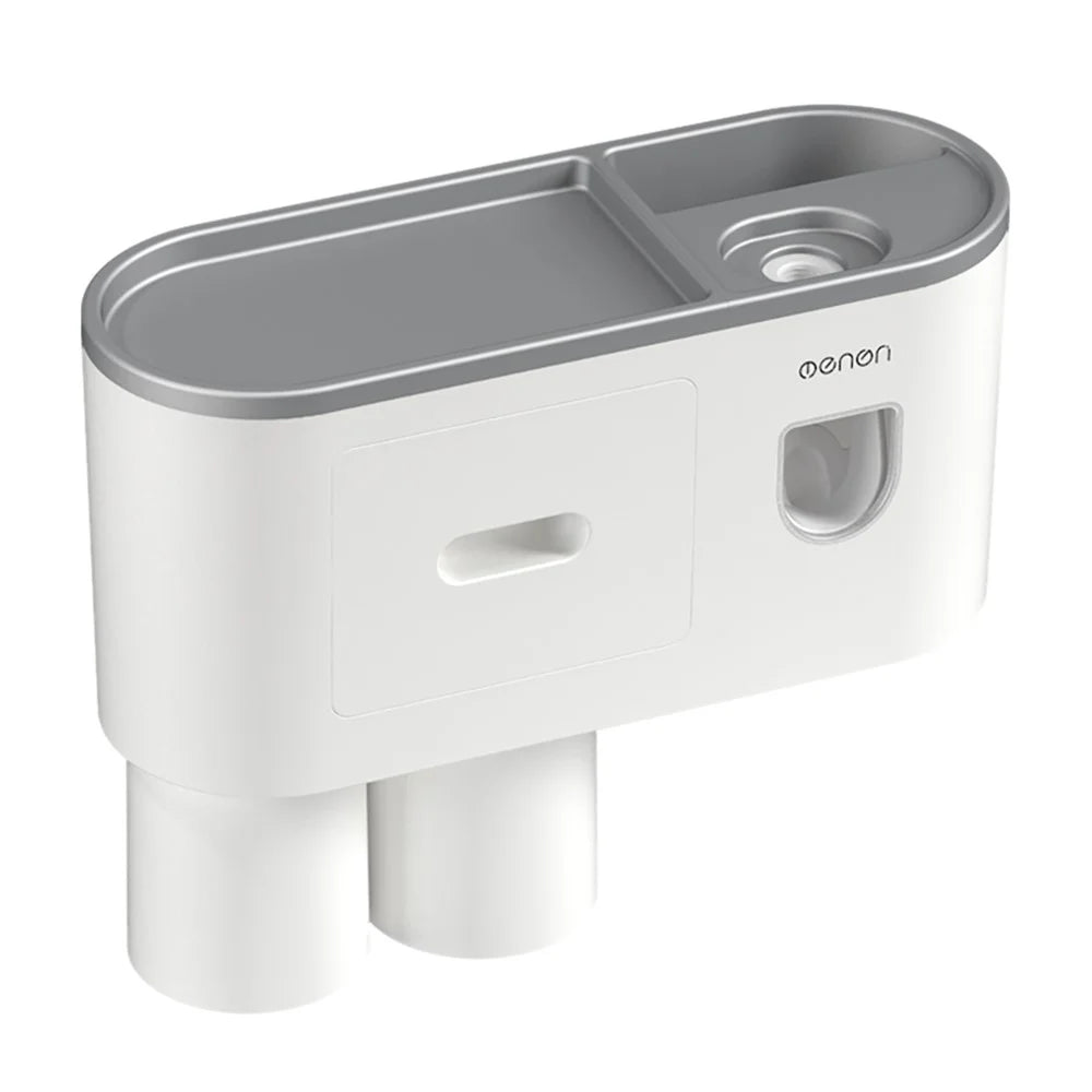 MENGNI Bathrooms Toothbrush Holder Wall Mounted 2 Cups Toothbrush Holder with Detachable Toothpaste Dispenser, 4 Brush Slot - Grey - 1