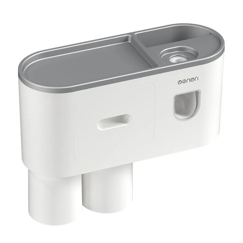 MENGNI Bathrooms Toothbrush Holder Wall Mounted 2 Cups Toothbrush Holder with Detachable Toothpaste Dispenser, 4 Brush Slot - Grey - 1