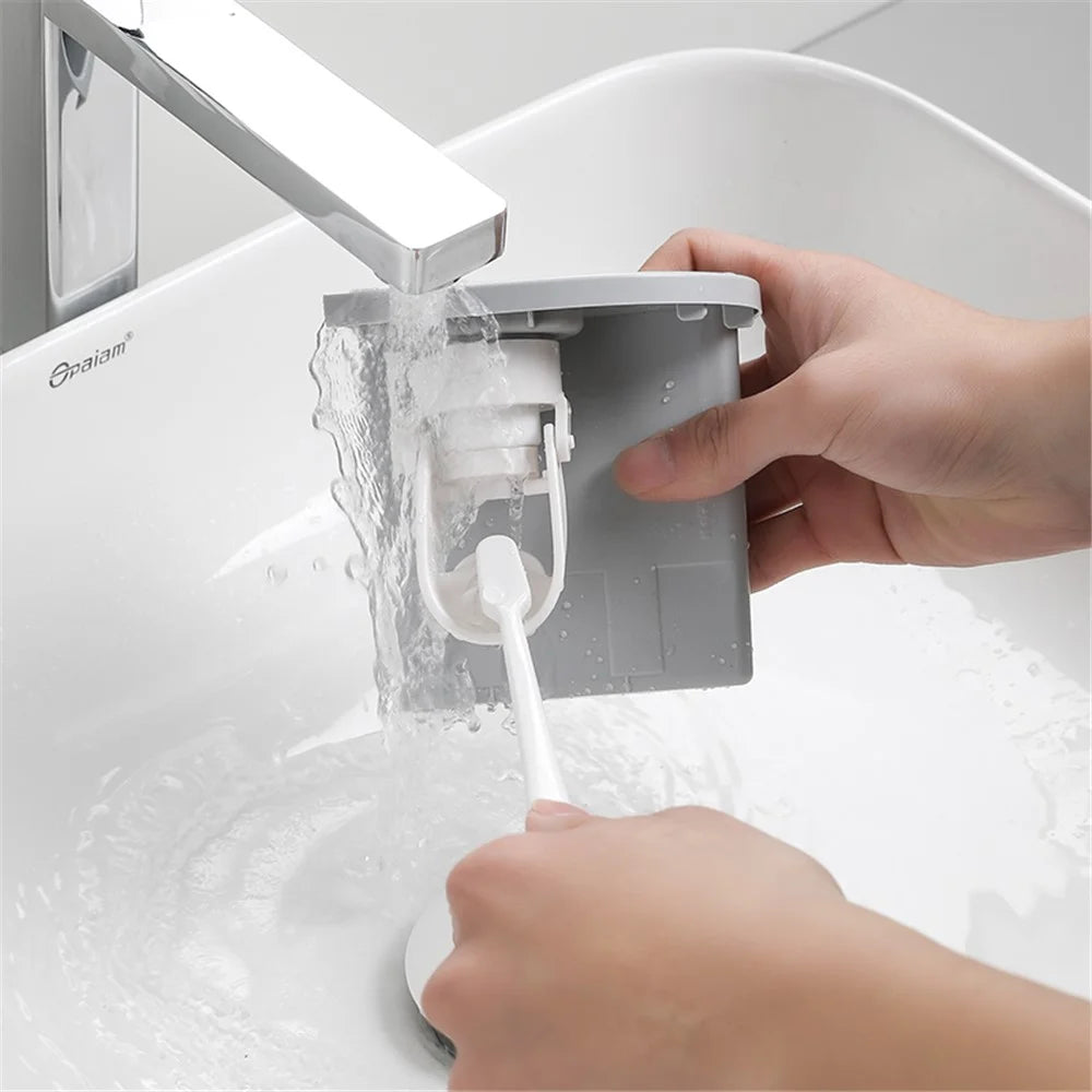 MENGNI Bathrooms Toothbrush Holder Wall Mounted 2 Cups Toothbrush Holder with Detachable Toothpaste Dispenser, 4 Brush Slot - Grey - 7