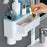 ASWEI A1909 3 Cups Toothbrush Holder Wall Mounted with Toothpaste Dispenser, Tray, Drawer, and 3 Brush Slots for Bathrooms - Blue - 2