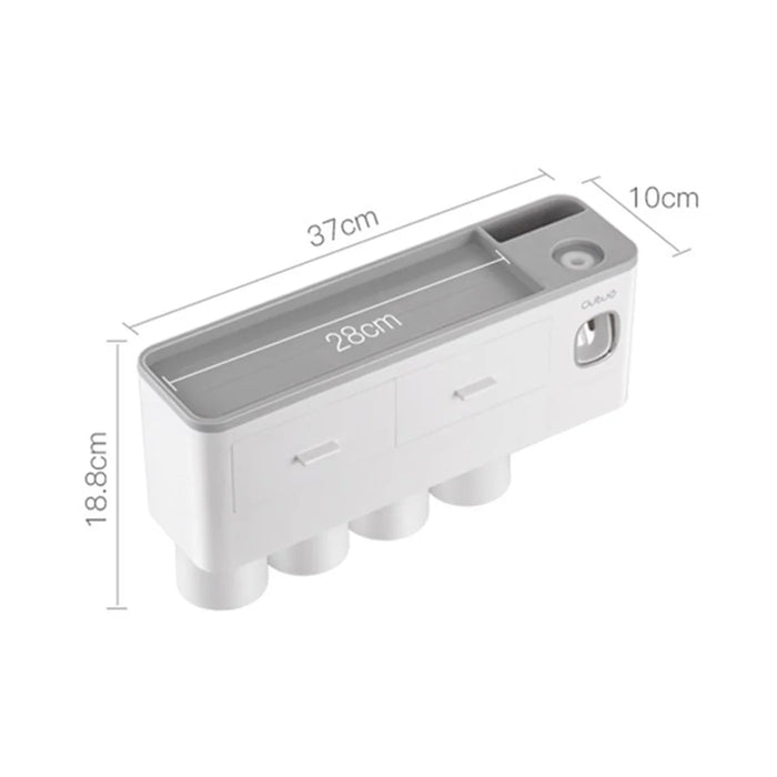 ASWEI A1910 Bathrooms Wall Mounted 4 Cups Toothbrush Holder with Toothpaste Dispenser, Tray, 2 Drawer, 4 Brush Slot - Blue - 6