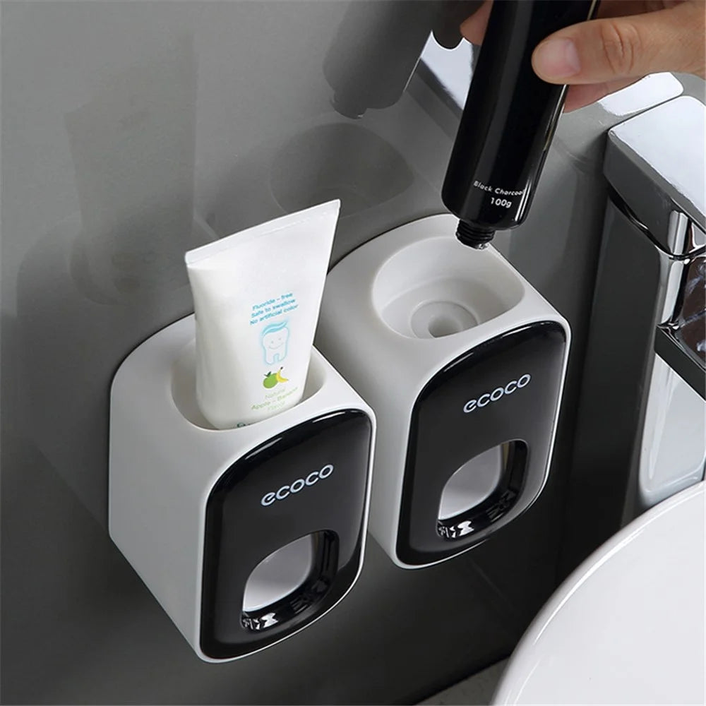 ECOCO Wall Mounted Toothpaste Dispenser for Bathroom Automatic Toothpaste Squeezer for Kids and Adults - Black - 4