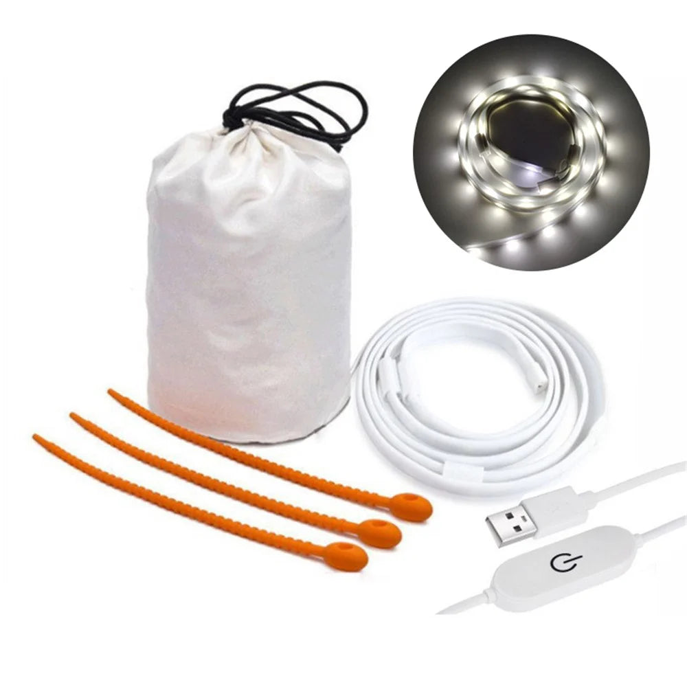 1.5m 45-LED String Light Outdoor Tent Camping Single Color Lighting Lamp Strip with 5V Touch Control Switch - White Light - 1