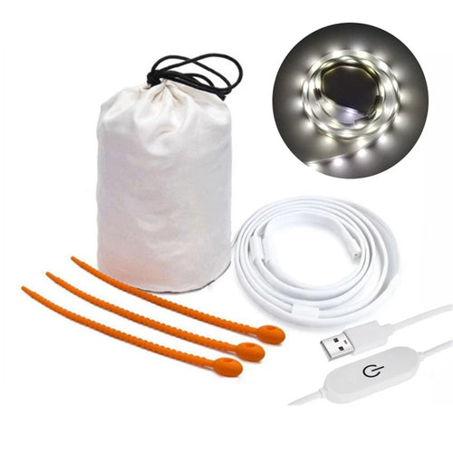 1.5m 90-LED String Light Strip Lamp Outdoor Single Color Lighting Lamp with 5V Touch Control Switch - White Light - 1