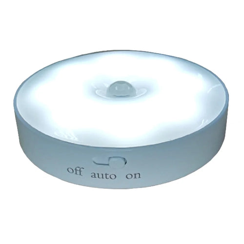 USB Rechargeable Cabinet Bedside Round Lamp Magnetic Human Body Sensor LED Night Light - Cold White - 1