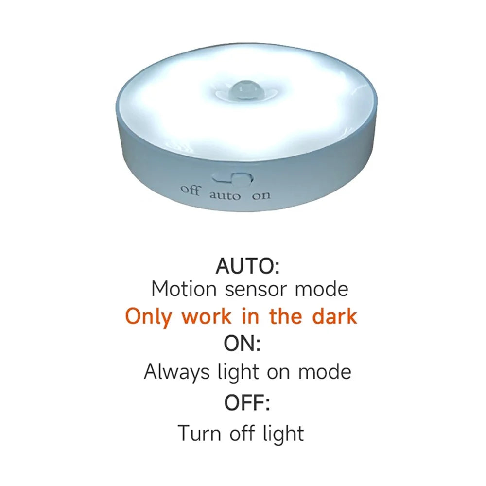 USB Rechargeable Cabinet Bedside Round Lamp Magnetic Human Body Sensor LED Night Light - Cold White - 2