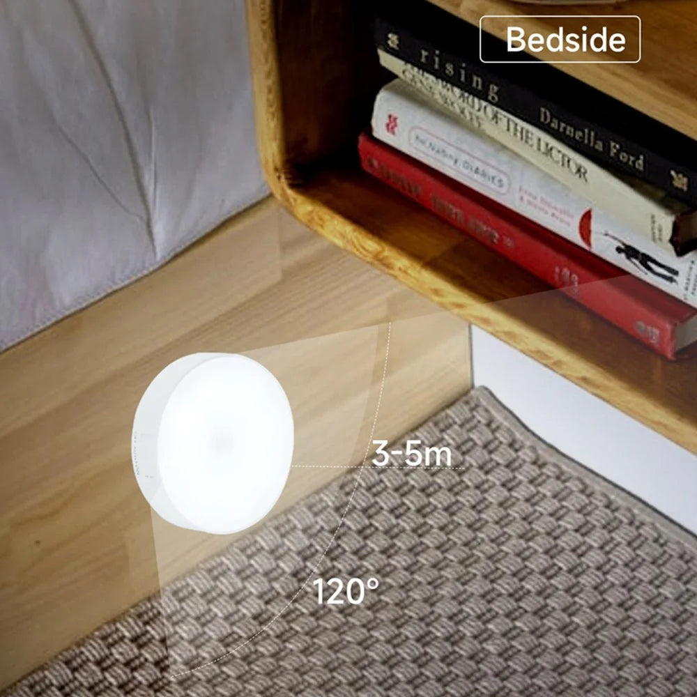 USB Rechargeable Cabinet Bedside Round Lamp Magnetic Human Body Sensor LED Night Light - Cold White - 3