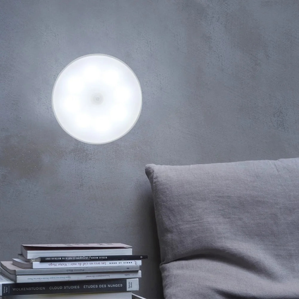 USB Rechargeable Cabinet Bedside Round Lamp Magnetic Human Body Sensor LED Night Light - Cold White - 4