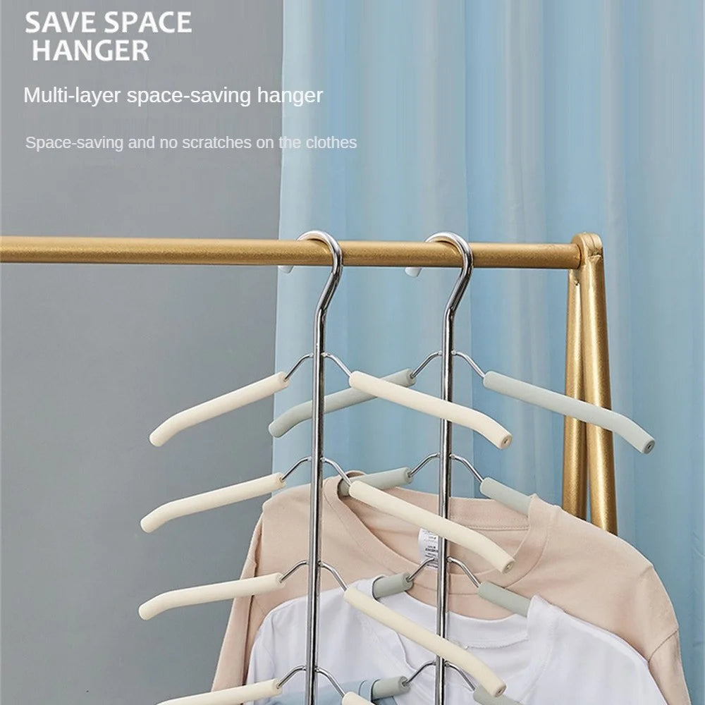 HM-06 5 Layers Space-saving Clothes Hanger High Manganese Steel + EVA Foam Wardrobe Clothes Hanger - Apricot - 2