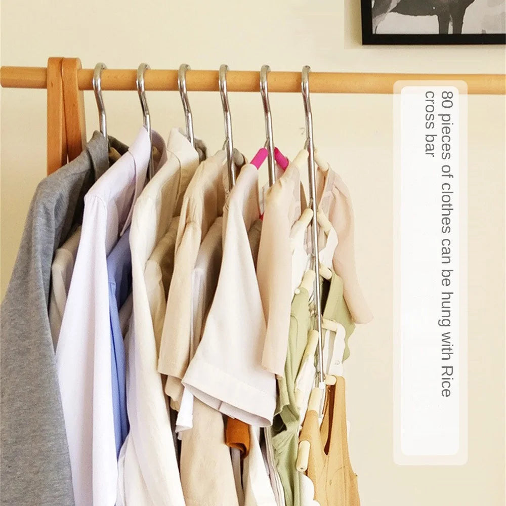 HM-06 5 Layers Space-saving Clothes Hanger High Manganese Steel + EVA Foam Wardrobe Clothes Hanger - Apricot - 4