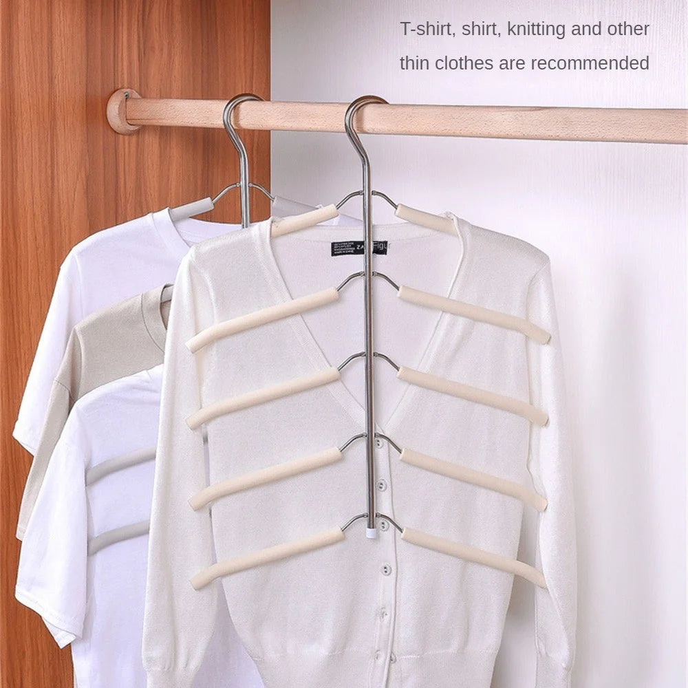 HM-06 5 Layers Space-saving Clothes Hanger High Manganese Steel + EVA Foam Wardrobe Clothes Hanger - Apricot - 5