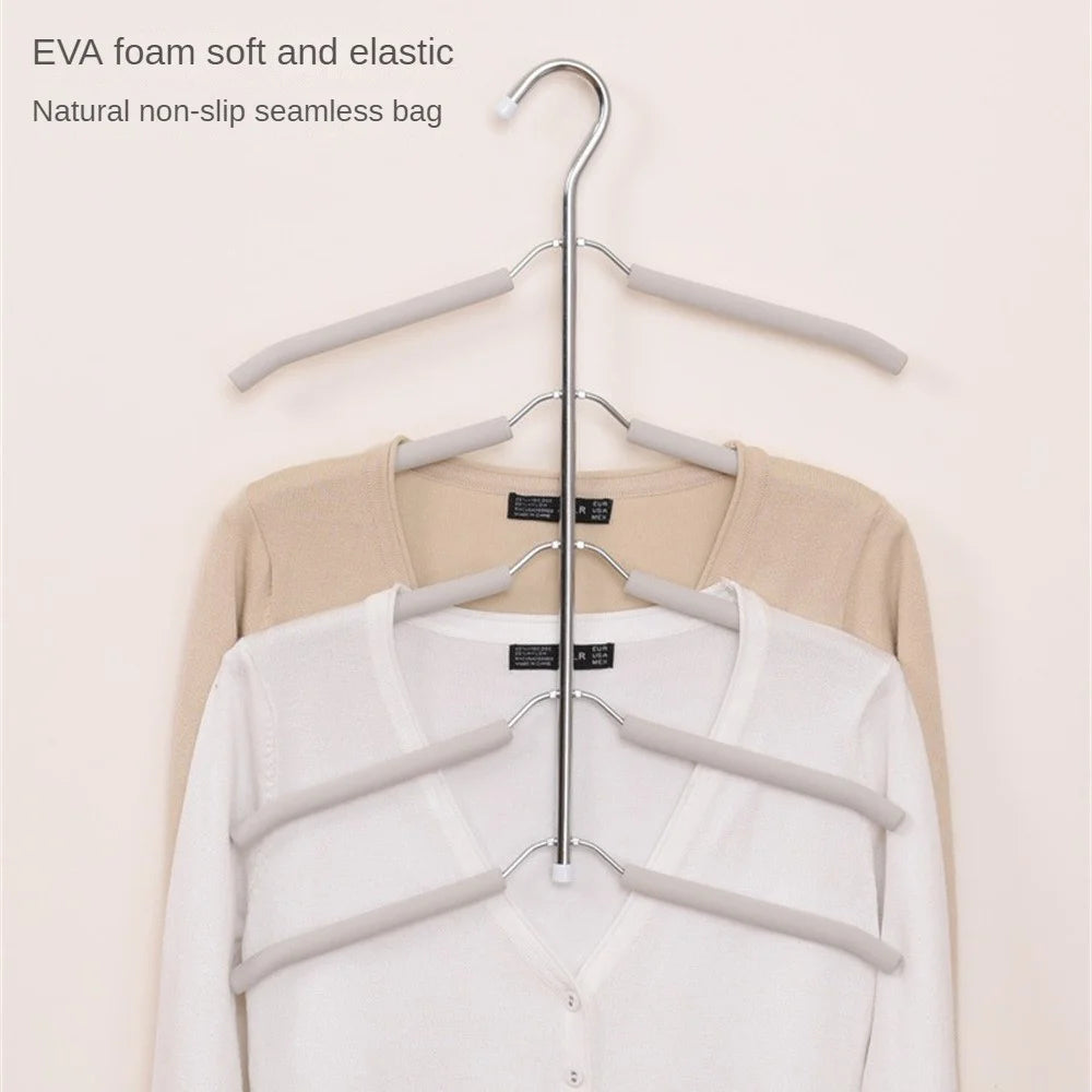 HM-06 5 Layers Space-saving Clothes Hanger High Manganese Steel + EVA Foam Wardrobe Clothes Hanger - Apricot - 6