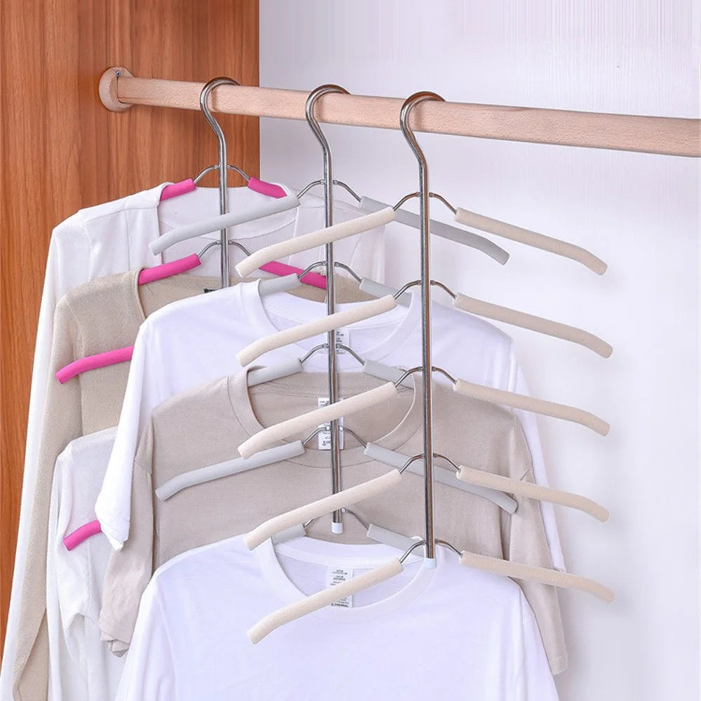HM-06 5 Layers Space-saving Clothes Hanger High Manganese Steel + EVA Foam Wardrobe Clothes Hanger - Apricot - 7
