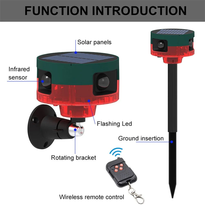 N911S Outdoor Solar Repeller Remote Infrared Human Sensor Recordable Animal Repeller Warning Light - Red - 6