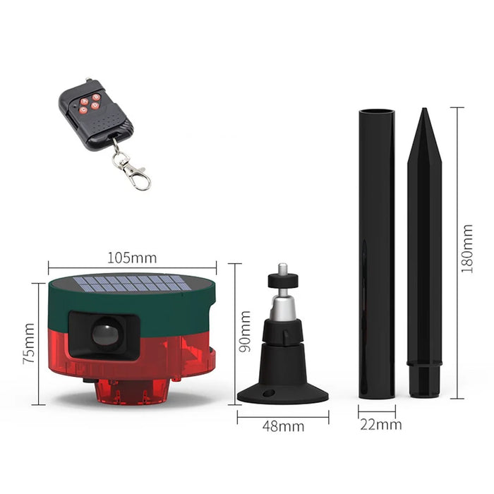 N911S Outdoor Solar Repeller Remote Infrared Human Sensor Recordable Animal Repeller Warning Light - Red - 7