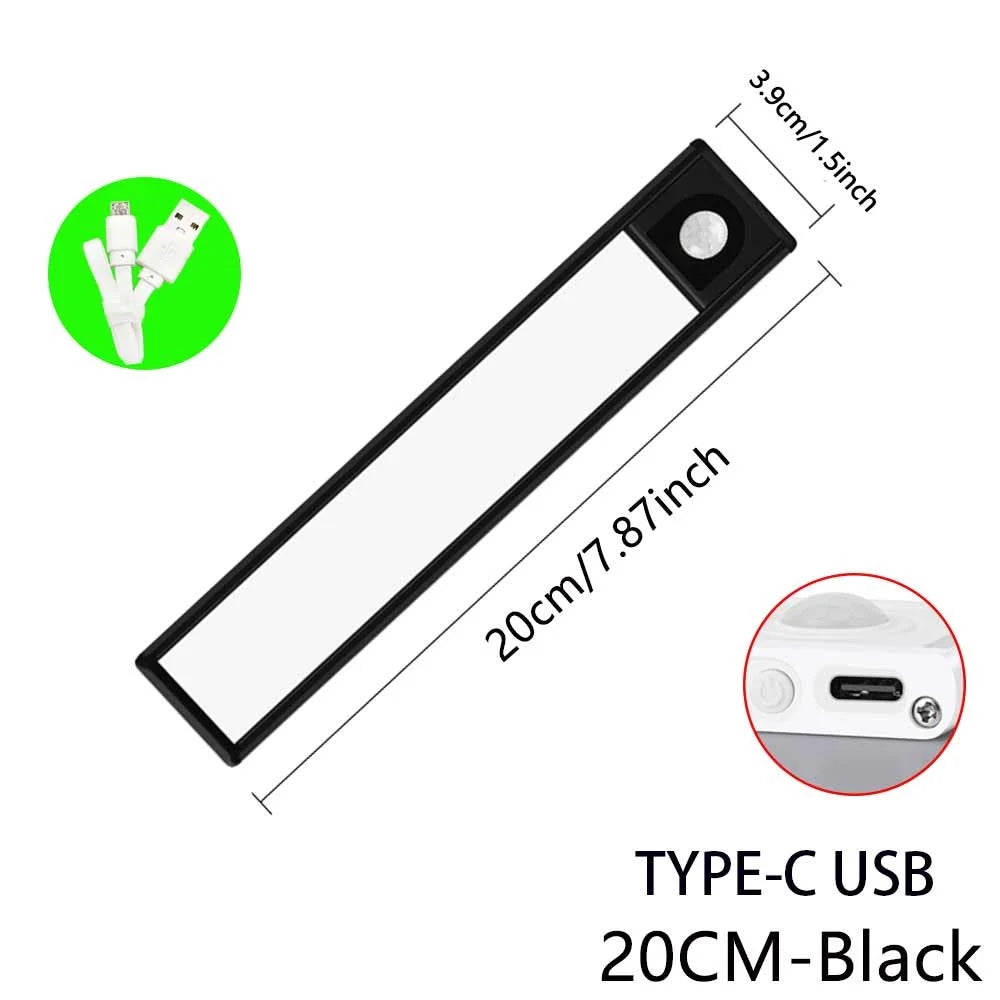 MZ-L1005 20CM LED Motion Sensor Cabinet Lighting Ultra-Slim Closet Light Strip Rechargeable Lamp Magnetic Kitchen Counter Light - Black - 2