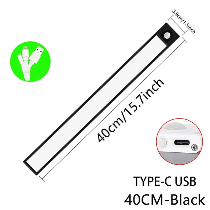 MZ-L1005 40CM Magnetic Cabinet Strip Light Self-Adhesive Closet Lamp Wardrobe Lighting Smart LED Motion Sensor Night Light - Black - 2