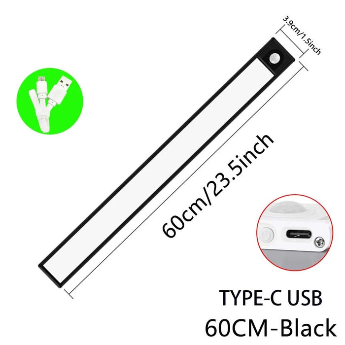 MZ-L1005 60CM Smart LED Motion Sensor Cabinet Strip Light Self-Adhesive Closet Lamp Wardrobe Lighting Night Light - Black - 2