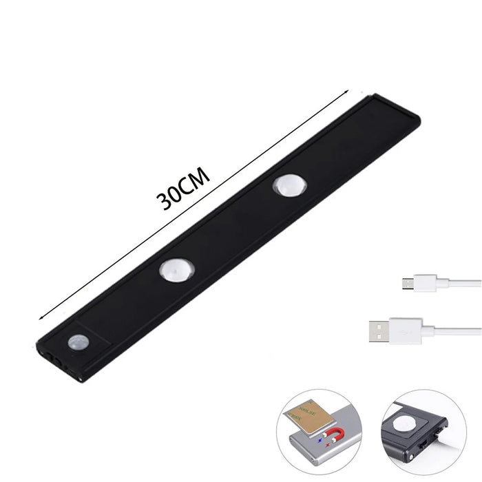 MZ-1602 30CM Smart LED Human Motion Sensing Night Light Self-Adhesive Closet Lamp Cabinet Strip Light for Wardrobe - Black - 2
