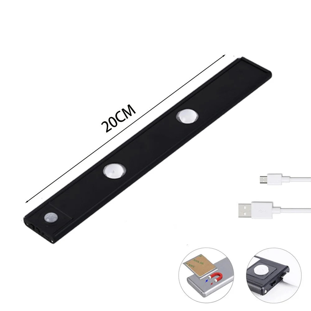 MZ-1602 20CM Slim Strip Light Self-Adhesive Closet Lamp Cabinet Wardrobe Lighting Smart LED Human Body Sensing Night Light - Black - 2