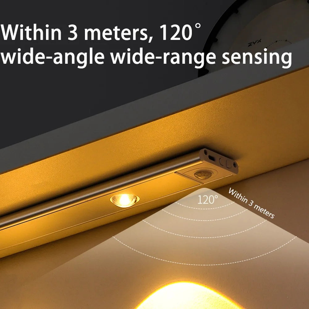 MZ-1602 20CM Slim Strip Light Self-Adhesive Closet Lamp Cabinet Wardrobe Lighting Smart LED Human Body Sensing Night Light - Black - 4