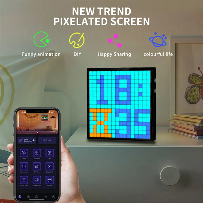 ID32 Pixel Screen Display IDM Art Cyberpunk Style Cartoon Screen Fun Time Manager Desktop Dynamic Alarm Clock - 2
