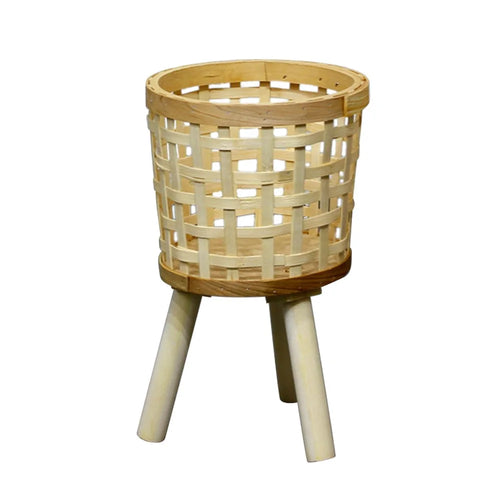 Woven Plants Vase Flowers Container Home Decoration Knitted Bamboo Planter Pot Basket Holder, Size: S - Grid - 1