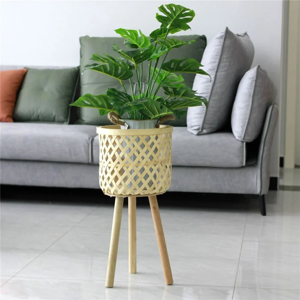 Woven Plants Vase Flowers Container Home Decoration Knitted Bamboo Planter Pot Basket Holder, Size: S - Grid - 6
