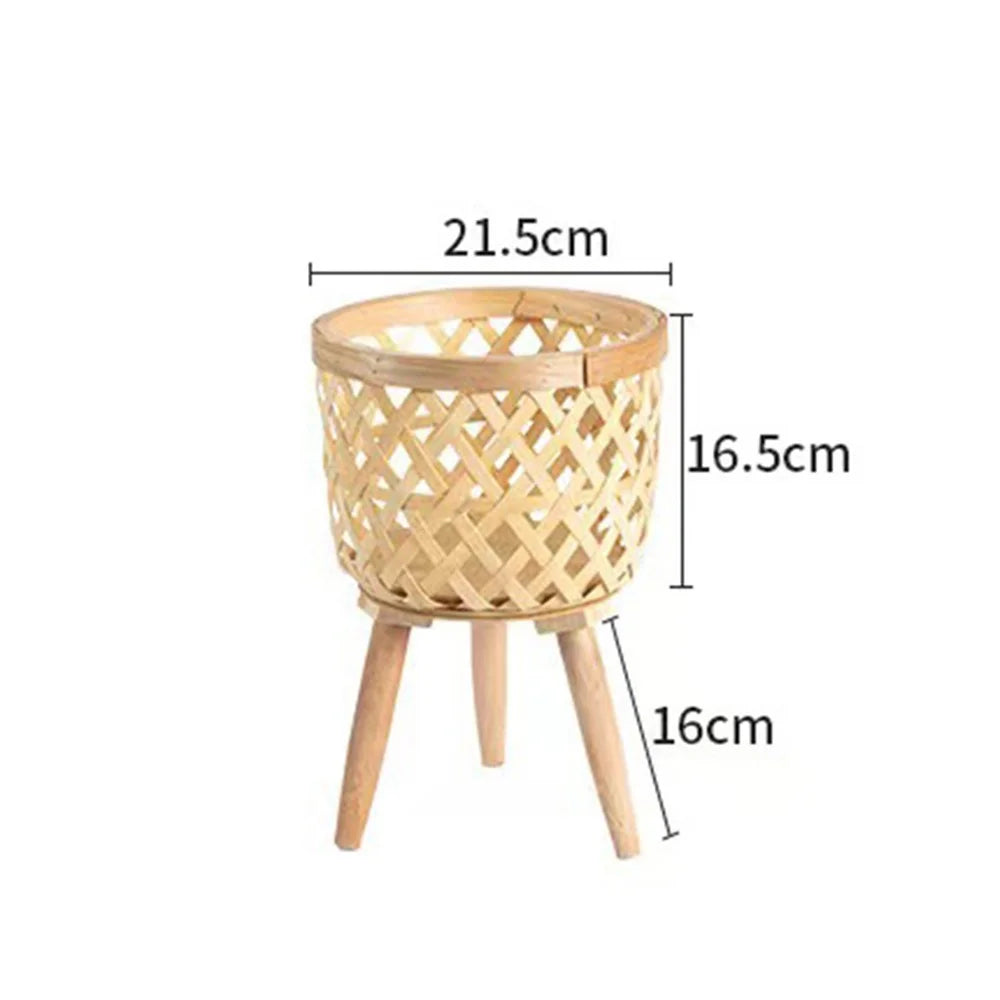 Woven Plants Vase Flowers Container Home Decoration Knitted Bamboo Planter Pot Basket Holder, Size: S - Grid - 7