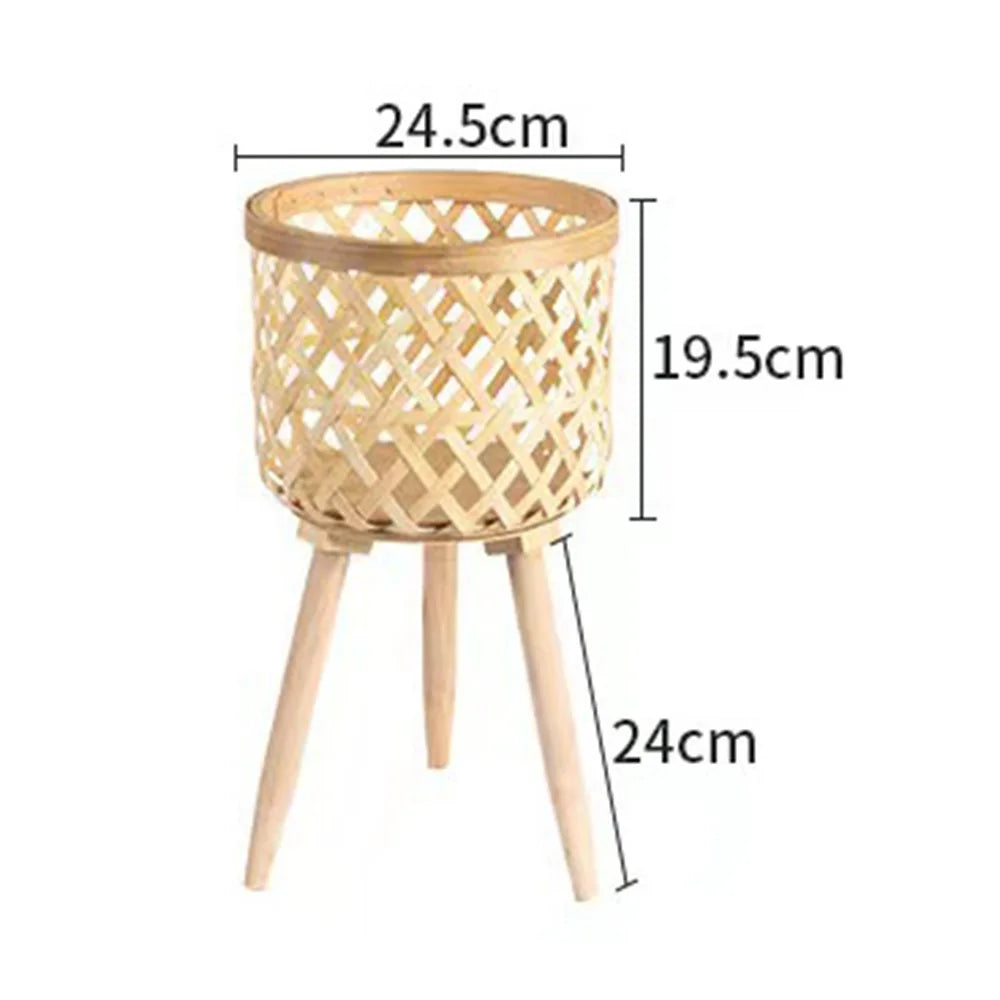 Home Planter Pot Basket Stand Leg Design Flower Vase Holder Hand-Woven Bamboo Basket Office Decoration, Size: M - Grid - 7