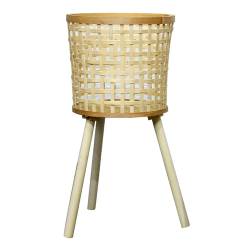 Knitted Bamboo Planter Pot Basket Woven Plants Vase Flowers Container Home Decoration, Size: L - Grid - 1