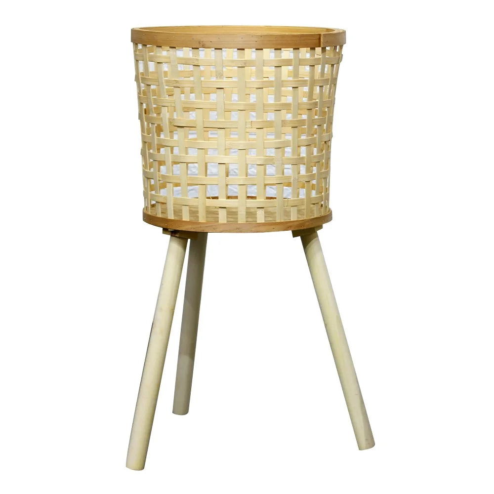 Knitted Bamboo Planter Pot Basket Woven Plants Vase Flowers Container Home Decoration, Size: L - Grid - 1
