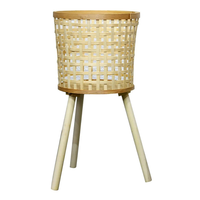 Knitted Bamboo Planter Pot Basket Woven Plants Vase Flowers Container Home Decoration, Size: L - Grid - 2