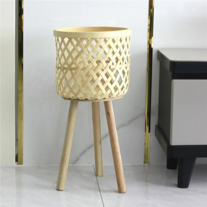 Knitted Bamboo Planter Pot Basket Woven Plants Vase Flowers Container Home Decoration, Size: L - Grid - 4