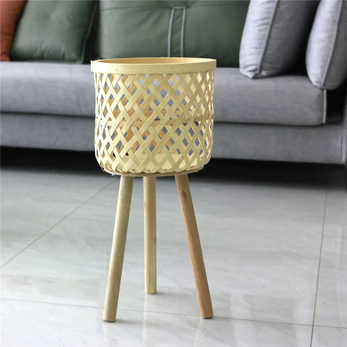 Knitted Bamboo Planter Pot Basket Woven Plants Vase Flowers Container Home Decoration, Size: L - Grid - 5