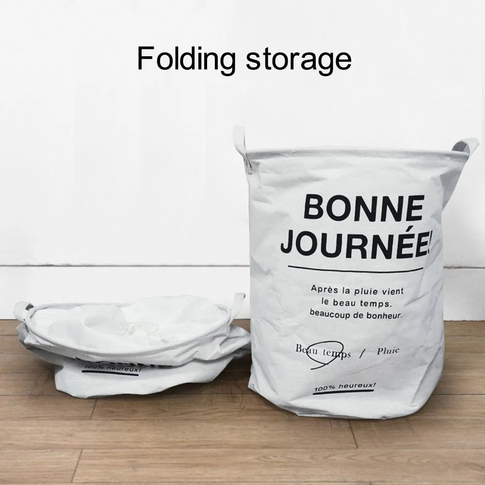 63L Cotton Linen Collapsible Dirty Clothes Basket Laundry Hamper Bin with Handles, Size L, 40x50cm - Bonne - 2
