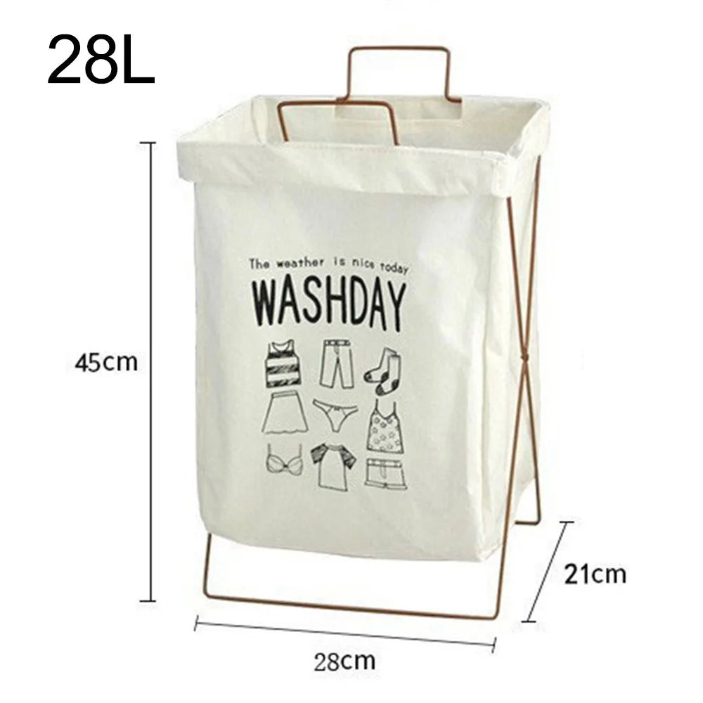 28L Iron Rack Foldable Laundry Basket Cotton Linen Dirty Clothes Hamper Washing Basket, Size S - Wash Day - 3