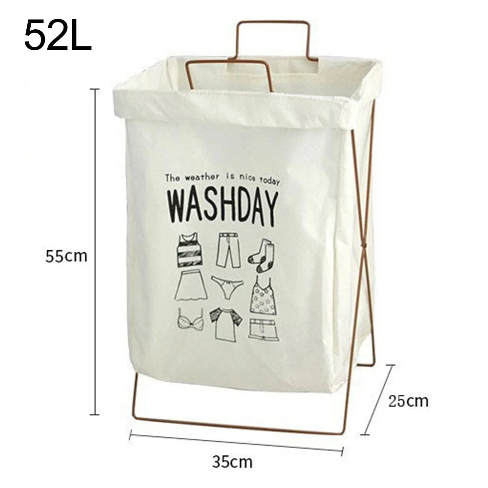 52L Foldable Laundry Basket Iron Rack Cotton Linen Dirty Clothes Storage Basket Hamper, Size L - Wash Day - 3