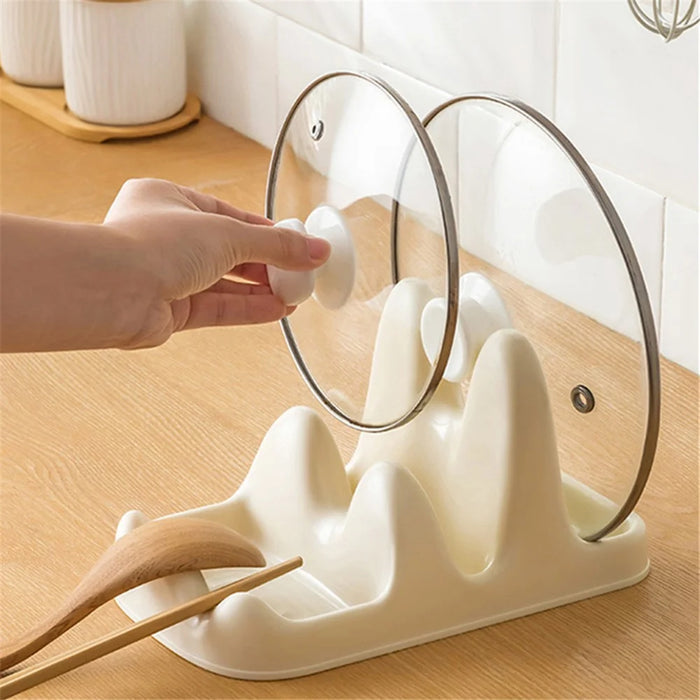 Dual Layer Pot Lid Holder Stand Cooking Spoon Rest Kitchen Utensils Rest Rack - White - 2